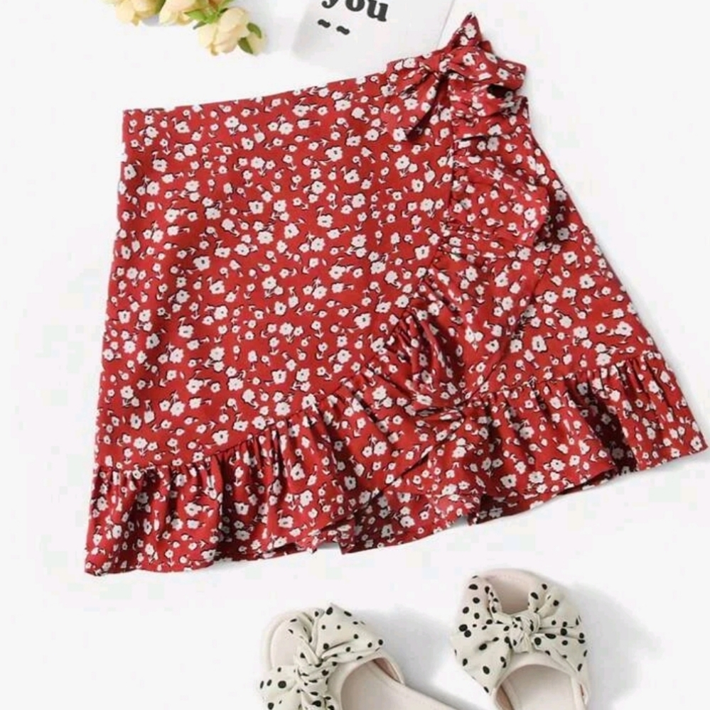 Plus Floral Wrap Skirt